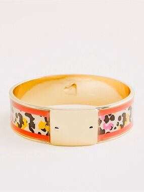 Chico's Gold-Tone Bangle with Coral Edge and Multicolor Leopard Inlay